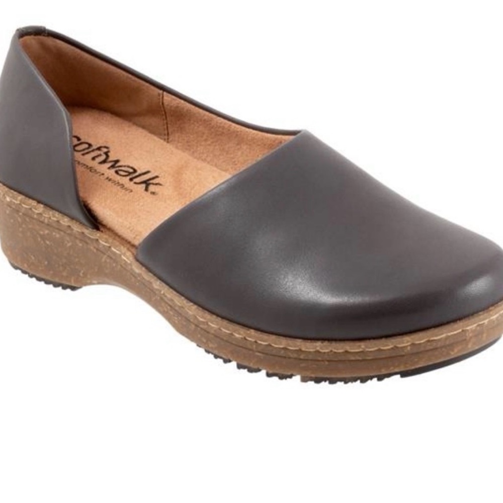 NEW SOFTWALK Addie Leather Clogs in Dark Grey 12 - Picture 2 of 9